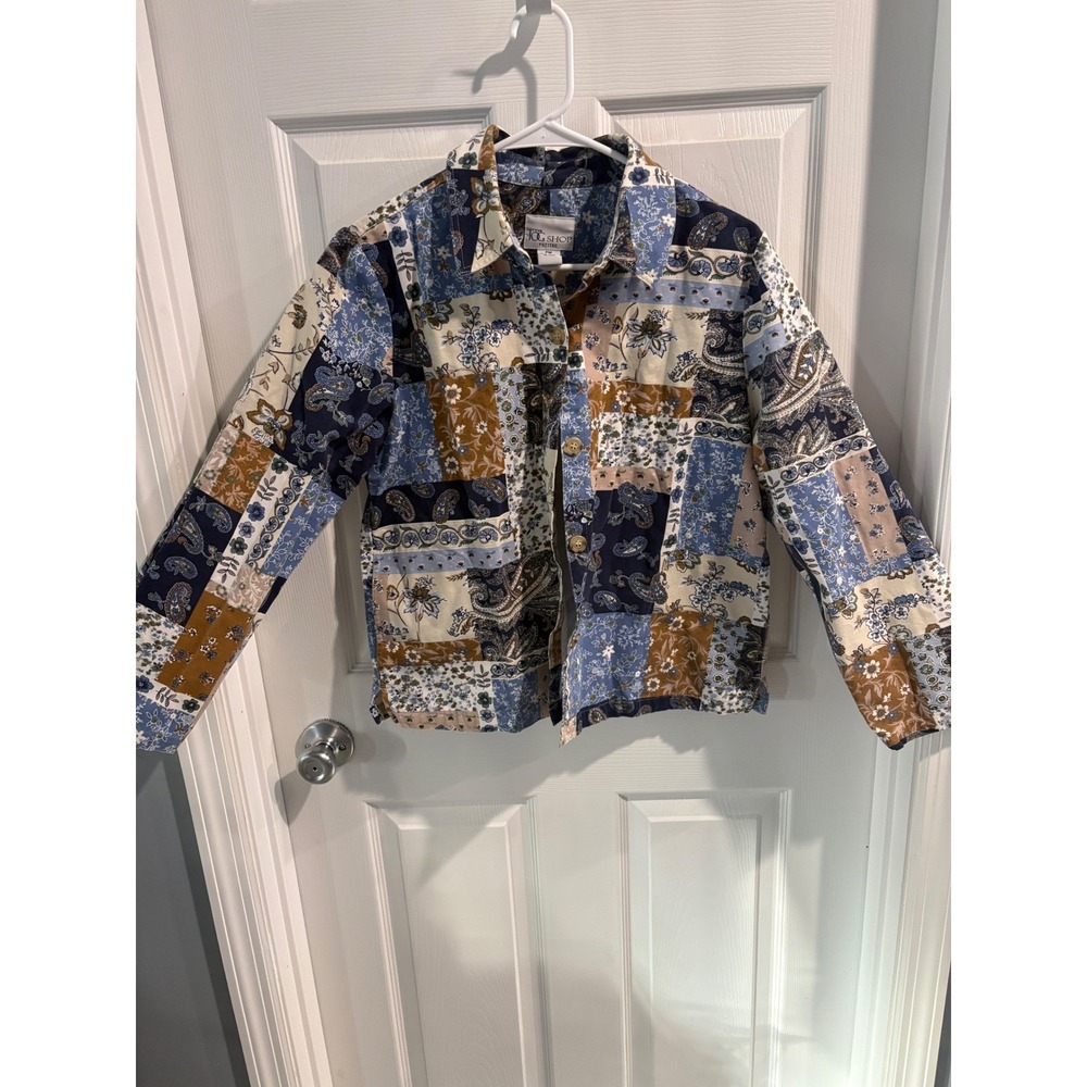 The TCG Shop Petites Patchwork Print Button Up‎ Shirt Womens PM Cotton